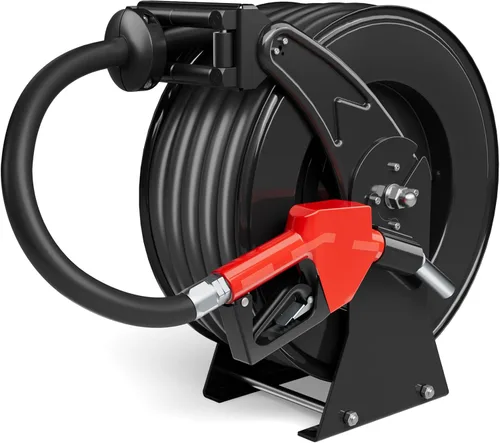 Vista 10 de Carrete de manguera de combustible de 1 pulgada x 33 pies, construcción de acero resistente de 300 PSI con boquilla de reabastecimiento, carrete