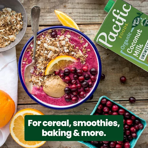 Vista 5 de Pacific Foods Leche de coco, original sin azúcar, estable en estantes, a base de plantas, vegano, sin OMG, 32 onzas líquidas (paquete de 1)