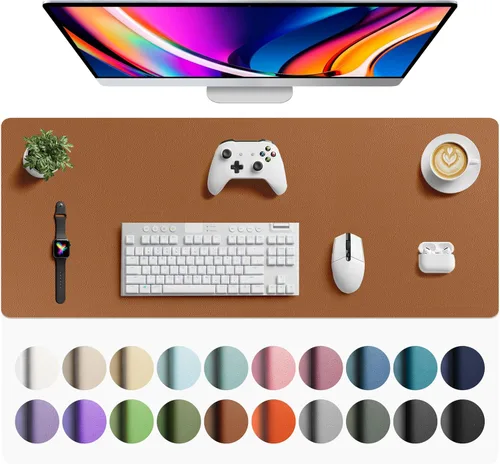 Vista 79 de Aothia - Protector de escritorio de cuero sintético, base para mouse y cubierta antideslizante, superficie impermeable para laptop y escritura