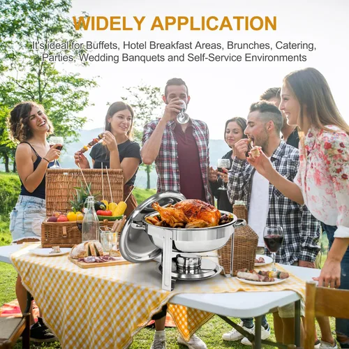 Vista 7 de Nova Microdermabrasion Juego de 6 platos de bufé de acero inoxidable de 5 cuartos de galón, calentadores de alimentos para catering, fiestas