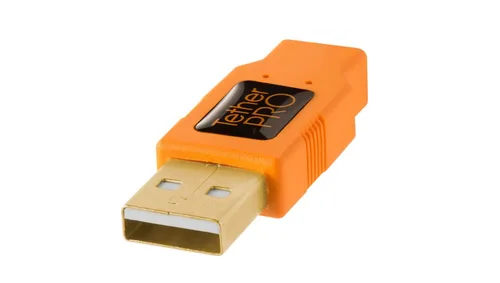 Vista 3 de Tether Tools TetherPro - Cable USB 2.0 a Mini-B de 5 pines para transferencia rápida y conexión entre cámara y computadora, naranja de alta