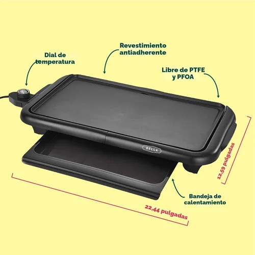 Vista 4 de BELLA - Parrilla eléctrica con bandeja calefactora - Parrilla interior sin humo, superficie antiadherente, temperatura ajustable y asas de toque