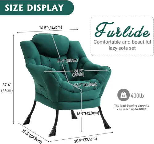 Vista 220 de Silla Lazy con otomana, silla moderna con reposapiés plegable, silla de acento de salón, cómoda silla de lectura para dormitorio, estudio, sala