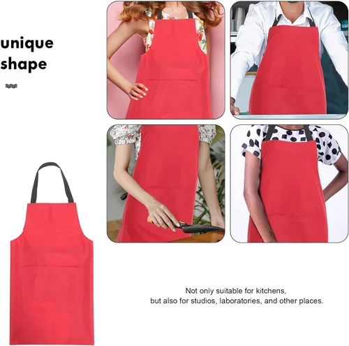 Vista 3 de FOMIYES Waterproof Kitchen Apron for Men Red Pvc Oil-resistant Cooking Apron with Pouch Multipurpose Laundry Bib for Cooking and Indoor Work