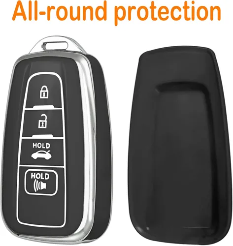 Vista 6 de para la cubierta del llavero de Toyota con llavero de cuero, TPU suave 3/4 botones Key Shell, Negro