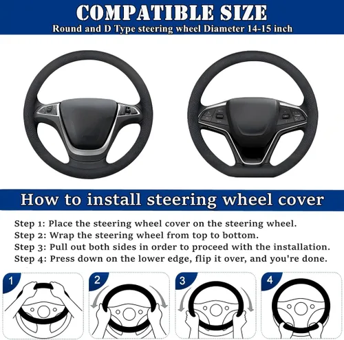 Vista 2 de Funda de volante de diamante esponjosa con diamantes de imitación de cristal brillantes, protector universal de 15 pulgadas para volante elástico