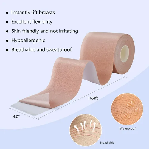 Vista 2 de Cinta adhesiva de 4 pulgadas para levantamiento de senos para senos pesados, cinta adhesiva de copa A-G con 2 cubiertas reutilizables para pezones