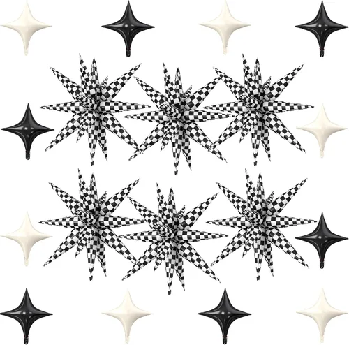 Vista 45 de 18 globos de estrella rojos y plateados, globos plateados y rojos con 6 globos de estrella en explosión de 22 pulgadas, 12 globos de aluminio