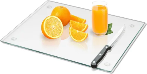 Vista 9 de Mymonfif Tabla de cortar de vidrio templado para cocina, tablero de vidrio negro para encimera, resistente al calor, con pies antideslizantes, 12 x