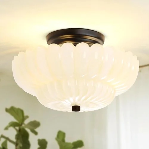 Vista 13 de Luces de Techo Semiempotradas Lámpara de Techo de Cristal Marrón Candelabros Base Negra Iluminación Moderna Accesorio de Luz Adecuado para Sala