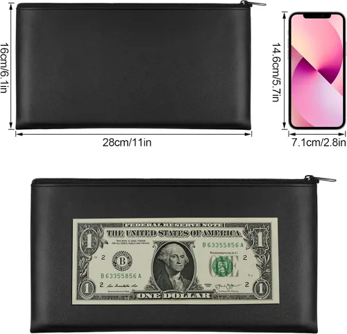 Vista 2 de 2 piezas bolsas de dinero con cremallera, bolsa de dinero de 11 x 6.1 pulgadas, bolsa bancaria, bolsa de efectivo, cartera de cheques, cosméticos