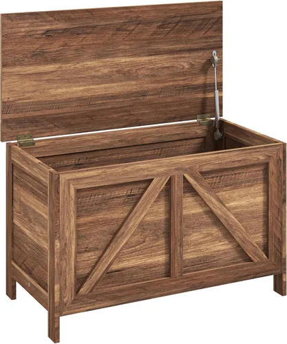 HOMCOM Banco de almacenamiento de granja de 30 pulgadas, baúl de almacenamiento superior con bisagra de seguridad para abrir 100°, baúl de madera de Aosom LLC