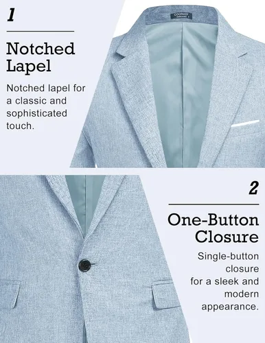 Vista 3 de Coofandy - Chaquetas de traje casuales para hombre, blazer liviano, abrigos deportivos de un botón