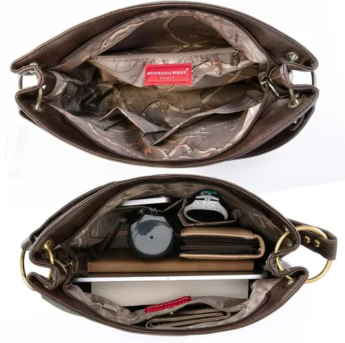 Vista 5 de Montana West Bolsos y bolsos Hobo para mujer, de cuero vegano, con asa superior, con cremallera