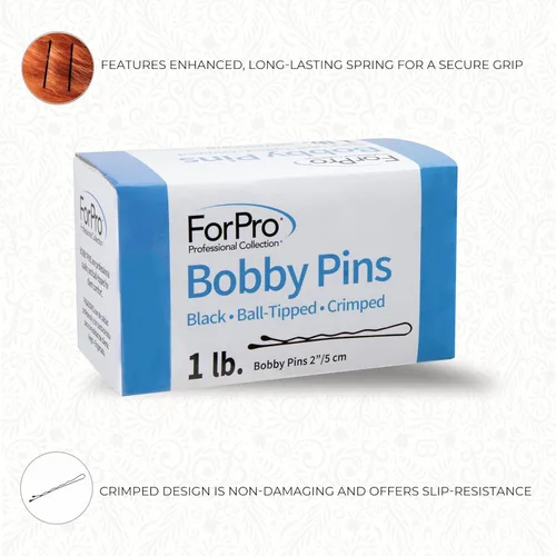 Vista 5 de ForPro Professional Collection Bobby Pins (400 unidades aproximadamente), negro, 2 pulgadas de largo, con punta de bola, rizado, antideslizante,
