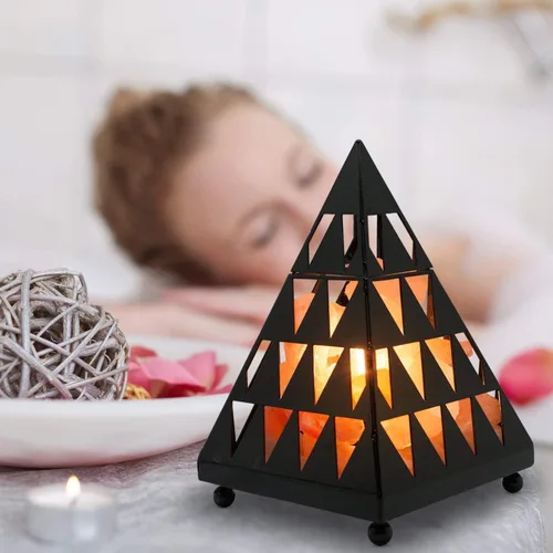 Vista 2 de Lámpara de sal de cristal estilo pirámide Himalayan Glow, luz nocturna con trozos de sal rosa, bombilla de lámpara de sal, (certificada ETL)