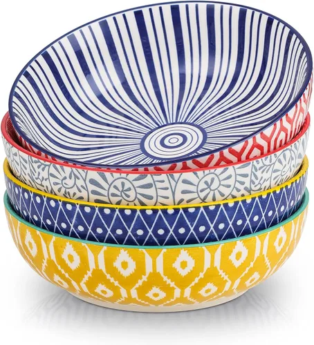 Vista 10 de Selamica Juego de 4 cuencos de cerámica para pasta, apilables, aptos para microondas y lavavajillas, color negro mate
