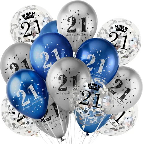 Vista 29 de 18 Piezas Globos de Decoraciones de Feliz Cumpleaños Azul Marino Plateado Globos de 100 Cumpleaños Decoración Feliz 100 Cumpleaños Confeti Globos