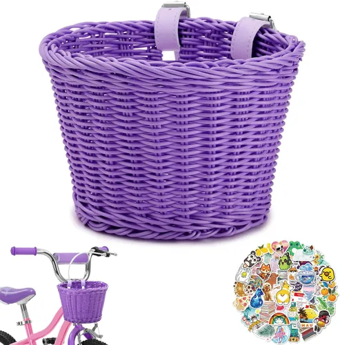 Vista 10 de Cesta delantera para bicicleta de niños, tejida a mano multicolor, para niños y niñas