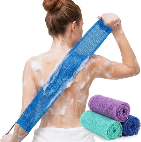 Vista 8 de QCWN 2 Piece African Net Sponge and Exfoliating Glove Set Nylon Bath Body Scrubber Washcloth for Daily Shower Back Cleaning