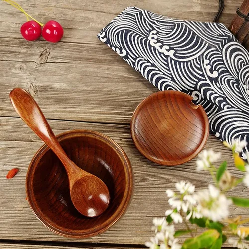 Vista 2 de Juego de 2 tarros de condimentos japoneses, contenedor de condimentos con cuchara de madera y tapa para cocina, cafetería, bar, hogar