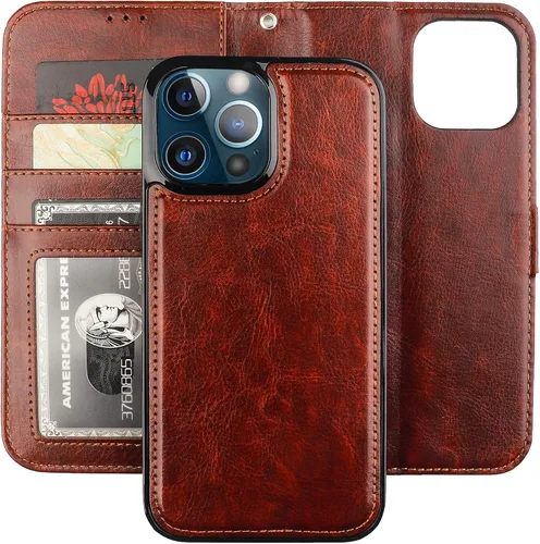 Bocasal Funda tipo cartera desmontable para iPhone 13 Pro Max con bloqueo RFID, ranuras para tarjetas, soporte magnético de piel sintética de alta