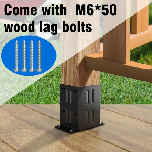 Vista 4 de Eapele Base de anclaje para poste de cerca de madera 4x4, acero grueso con recubrimiento en polvo negro, incluye tornillos para madera y anclajes