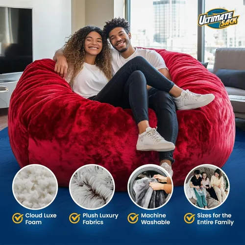 Vista 7 de ULTIMATE SACK 4000 Silla Puf de 4 Pies, Funda de Gamuza Burdeos – Tumbona de Espuma de Gran Tamaño, Asiento de Suelo, Sofá Pequeño o Sofá Cama