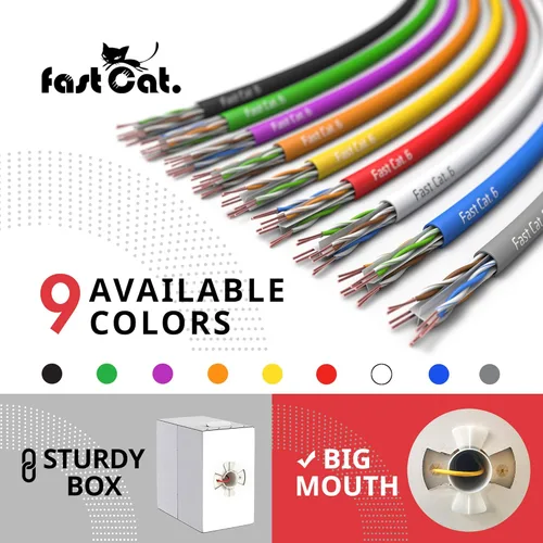 Vista 8 de fast Cat. Cable de Ethernet Cat6 de 1000 pies - 23 AWG, CMR, PoE++ (4PPoE) Cable de cobre sólido aislado no blindado Cat 6 con separador de cruz que