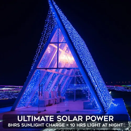 Vista 7 de suddus Paquete de 2 tiras de luces solares pequeñas de 33 pies, 100 luces LED solares azules para exteriores, 8 modos, luces solares de Navidad