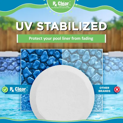 Vista 5 de Rx Clear - Pastillas de cloro de 1 pulgada 15 libras Use las tabletas como bactericida, algaecida y desinfectante en piscinas Estabilizadas