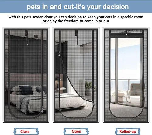 Vista 6 de Puerta de Malla Mejorada para Mascotas, Se Adapta a Abertura de Puerta de 34 x 83 pulgadas, Puerta de Malla Gruesa Resistente a Gatos para Sala