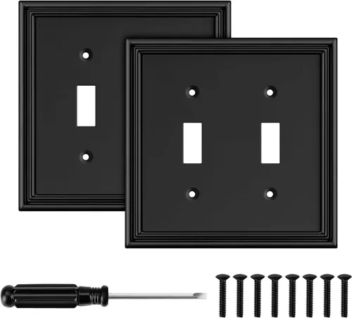 Vista 10 de Placa Decorativa Moderna Negra para Interruptor de Luz, Cubiertas de Tomacorriente Decorativas, Placas de Interruptor Basculante, Material de Fibra