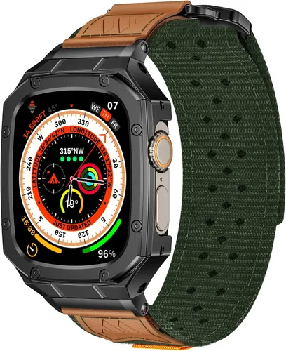 Vista 26 de BAITEYOU Correa con Funda Compatible con Apple Watch Series 6 5 4 SE 3 2 1 44mm 42mm, Correa de Nylon con Funda Resistente de Acero Inoxidable
