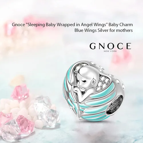 Vista 3 de GNOCE - Abalorio para bebé, plata de ley 925, con alas de ángel, con forma de czs, apto para pulseras, collares, regalos para madres y amigos