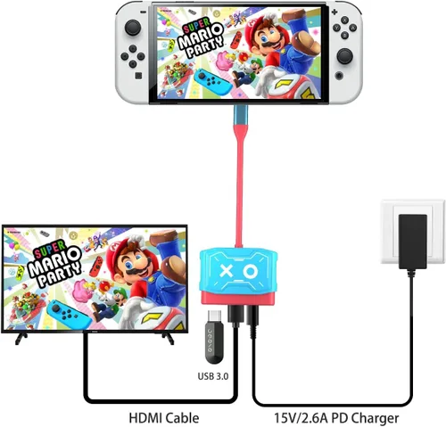 Vista 4 de PURBHE Muelle de interruptor con cargador, reemplazo de muelle de interruptor portátil para Nintendo Switch Dock Switch Adaptador HDMI, fuente