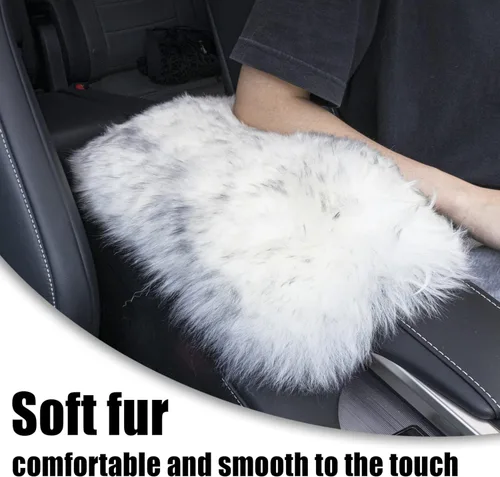 Vista 5 de Amiss Almohadilla de lana auténtica para consola central de automóvil, funda universal para caja de asiento de reposabrazos de automóvil, protector