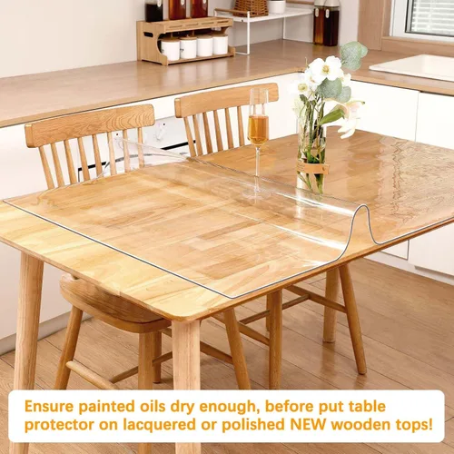 Vista 2 de Protector de Mesa Transparente de 12 X 14 Pulgadas de Plástico Grueso Cubierta Protectora de Mesa Impermeable de PVC Transparente Mantel Protector