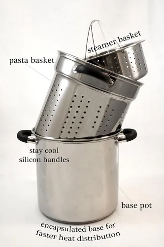 Vista 3 de ExcelSteel - Olla multifunción de acero inoxidable de 12 cuartos de galón con base encapsulada, tapa de vidrio ventilada y asas cubiertas