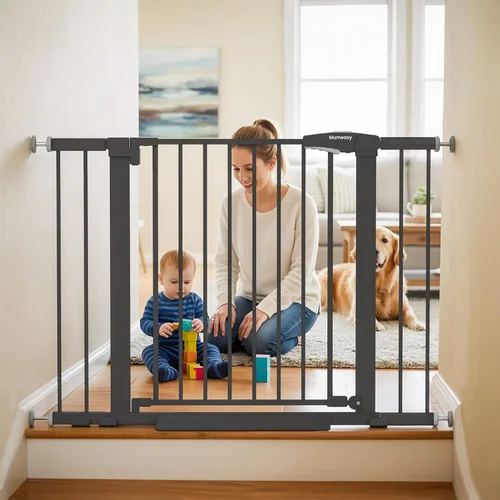 Vista 16 de Puerta de bebé para escaleras, puerta de perro montada a presión de 29.7-40.6 pulgadas, puerta de seguridad de cierre automático para niños
