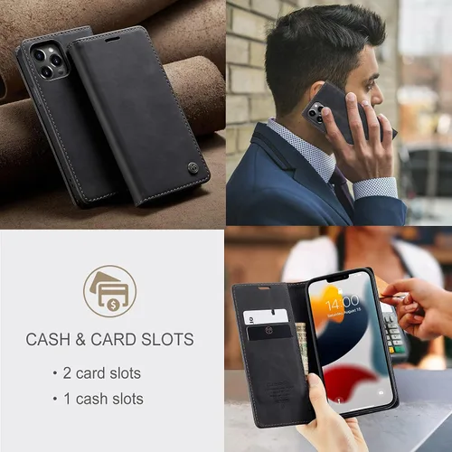 Vista 6 de SINIANL Funda de piel tipo cartera para iPhone 13 Pro Max, funda plegable con soporte magnético, ranura para tarjetas, funda protectora para iPhone
