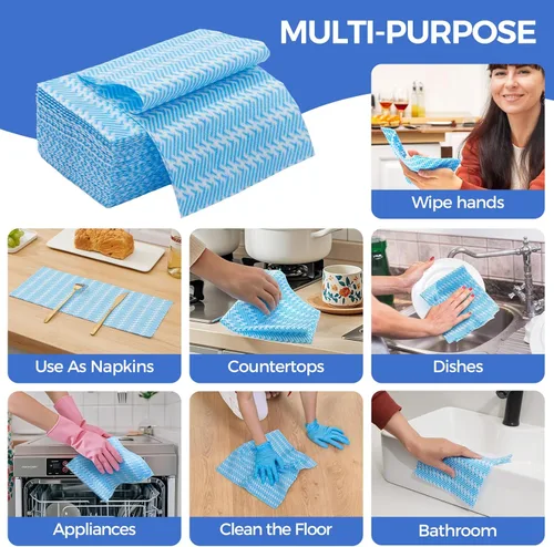 Vista 4 de Toallas de Limpieza Reutilizables, Toalla Práctica Multiusos, Toallitas Húmedas Reutilizables Azules, Toallitas de Cocina Desechables Secas, Toallas
