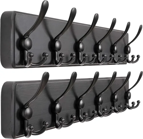 Vista 17 de Dseap Perchero de pared – Resistente 38-1/4 pulgadas de largo, con 10 tri-ganchos personalizados reforzados, colgador de pared de madera maciza