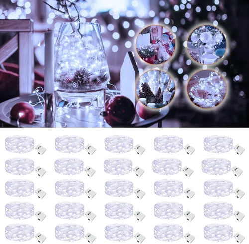 Vista 10 de Paquete de 6 Luces de Hadas a Batería - 7 pies 20 Luces LED Parpadeantes 3 Modos, Mini Luces de Cadena a Granel Impermeables para Frascos Mason Rojo