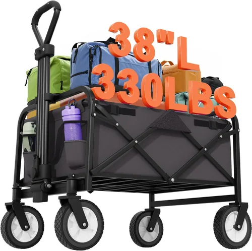 Vista 10 de PayLessHere Carrito plegable con ruedas Negro Carrito plegable resistente con capacidad de 330 libras con ruedas todo terreno y mango