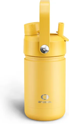 Vista 128 de Botella de agua aislada para niños con popote, botella de agua de acero inoxidable de 12 onzas con boquilla doble, a prueba de fugas, sin BPA, al