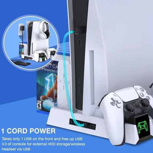 Vista 6 de EUROA Ventilador de refrigeración de soporte con estación de carga de controlador para Playstation 5, accesorios de estación de refrigeración