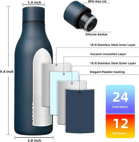 Vista 4 de BJPKPK Botellas de agua aisladas, botella de agua de metal de acero inoxidable de 12 onzas con correa, sin BPA a prueba de fugas, jarras, tazas