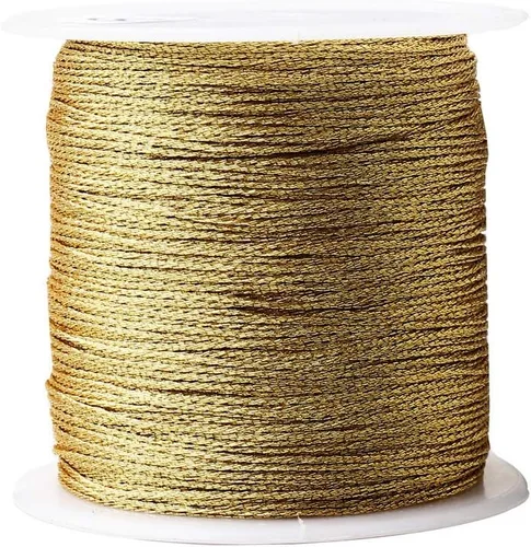 Vista 2 de Pengxiaomei Cuerda metálica dorada de 218 yardas/656 pies, cuerda de hilo dorado de 2 bobinas para hacer pulseras, hilo de fabricación de joyas