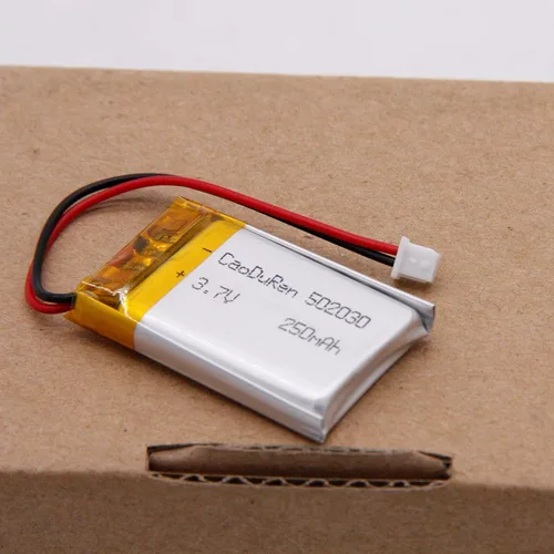 Vista 4 de Batería recargable de iones de polímero de litio Li Lipo de 3.7V con conector JST de 2 pines de 0.079 in/0.049 in (502030 250mAh 1.25Jst)